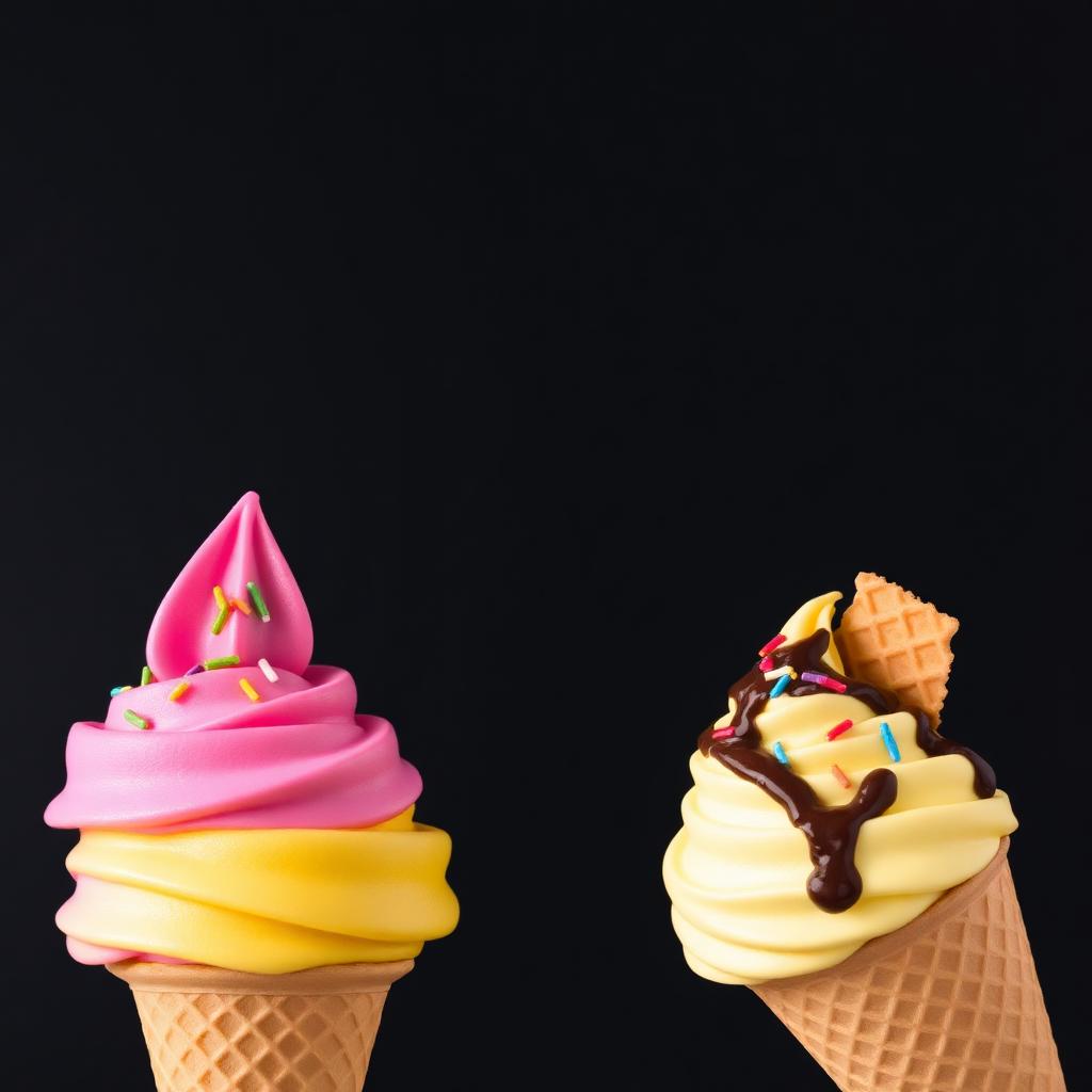 Menu Mie Gacoan Es Krim Petak Umpet — Es krim dua rasa dengan sprinkle warna-warni dan waffle.