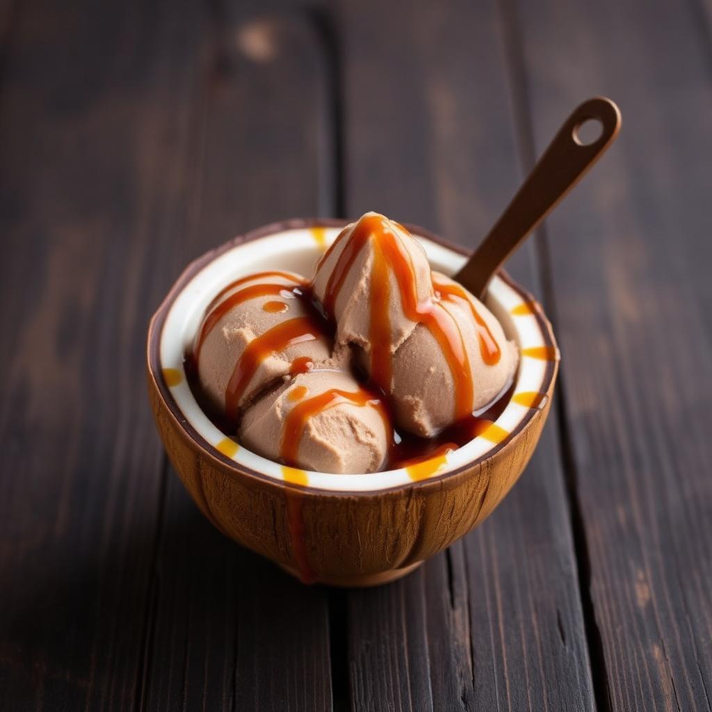 Menu Mie Gacoan Es Krim Sluku Bathok — Es krim tradisional dengan sirup gula aren dan kelapa.