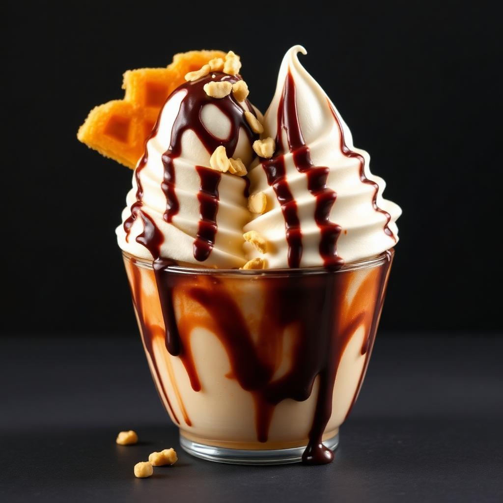 Menu Mie Gacoan Es Krim Teklek — Es krim lembut dengan saus cokelat dan waffle renyah.