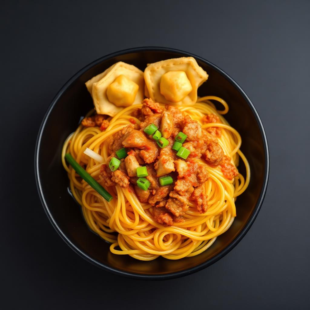 Menu Mie Gacoan Mie Hompimpa Lv 1–4 — Pedas ringan dengan ayam panggang dan pangsit goreng renyah.